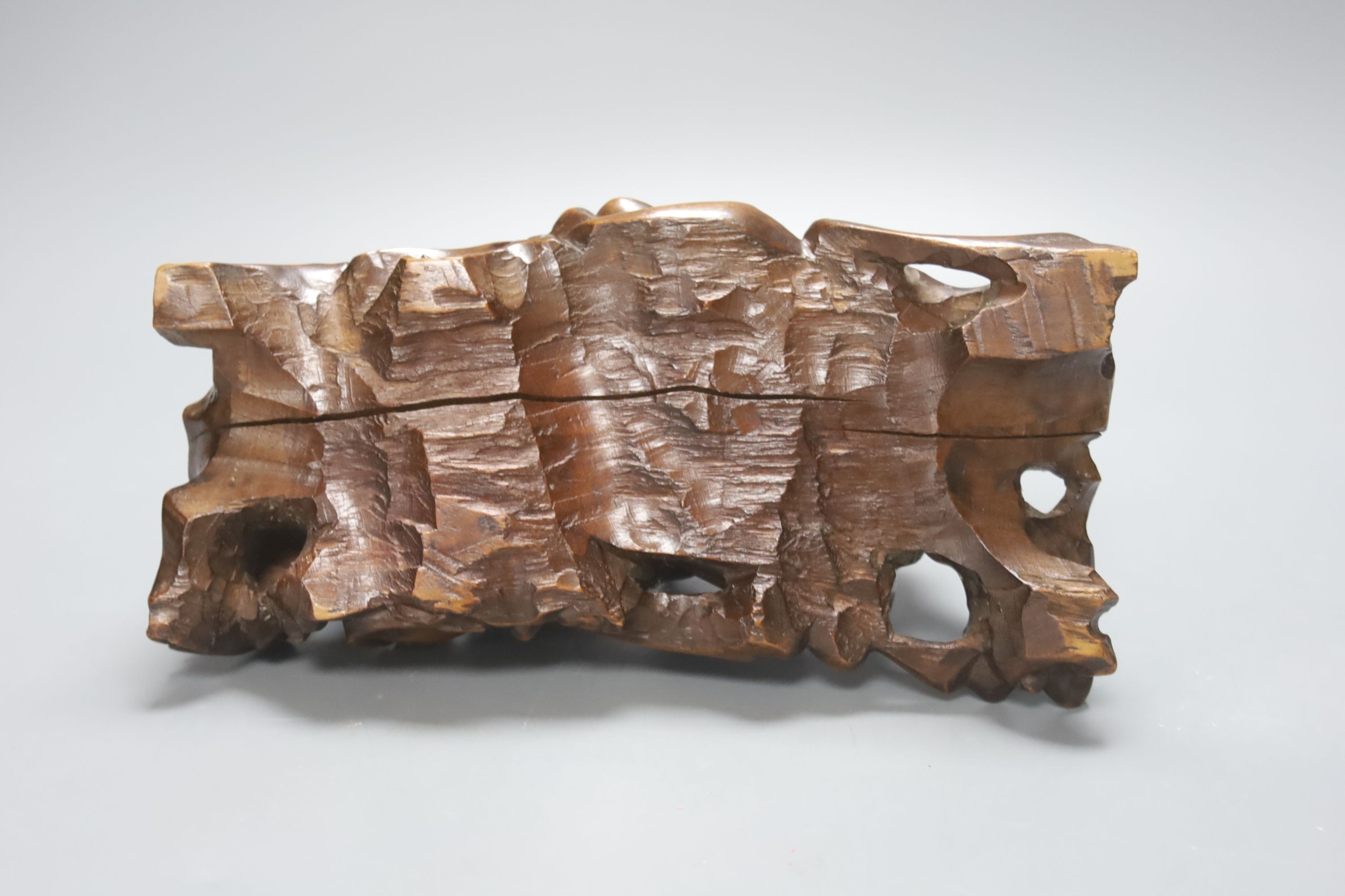 A Chinese hardwood group of Liu Hai and his three legged toad, 23cm
